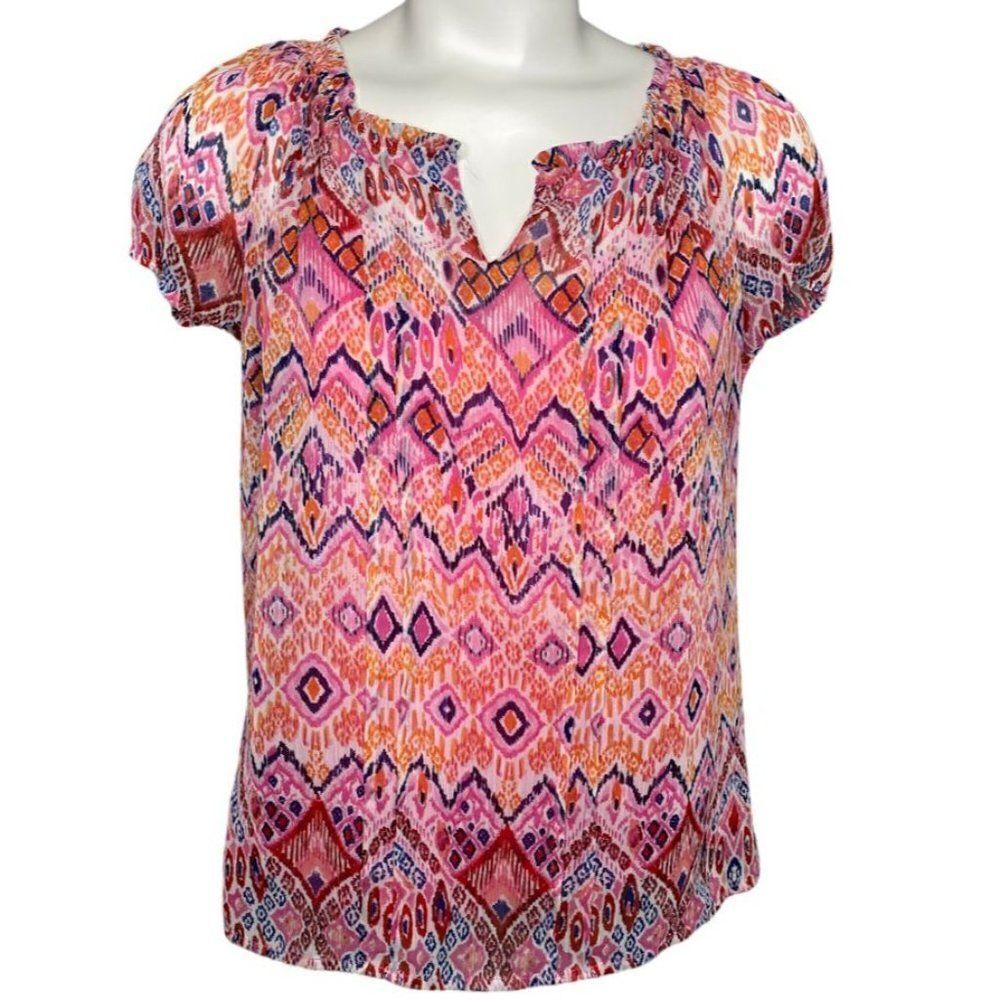 ZAC & RACHEL 2 pc Pink Geometric Split Neck Chiffon Top and Tank sz Small‎